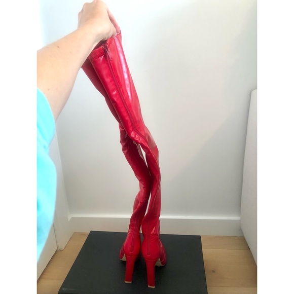 Mistress Rocks INAMORATA Red Vegan Leather Over-The-Knee Boots - Picture 10 of 16